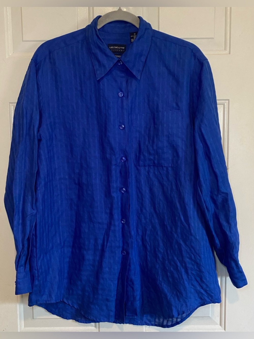 Liz Claiborne Sport 100% Irish Linen Blue Size Medium Long Sleeve Button Up Top
